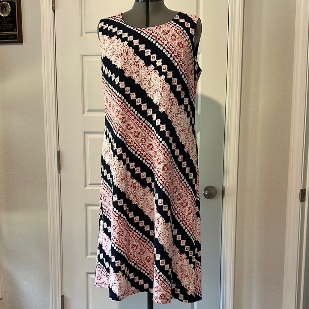 Red white and navy Sleeveless Scoop Neck Sundress